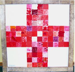 Das rote Kreuz als Collage der Kindergartenkinder im Großformat